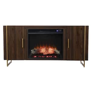 Dashton Touch Screen Electric Fireplace with Media Storage in Brown