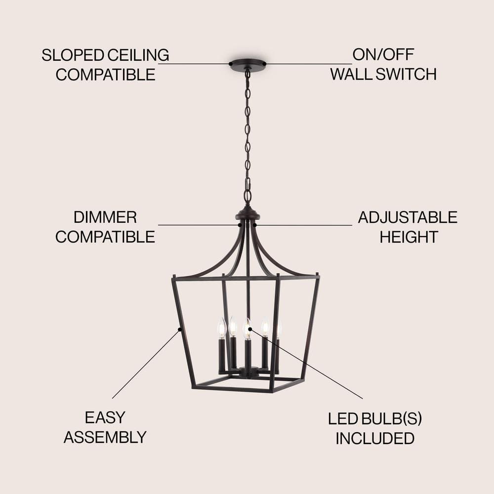 Camden 16" Oil-Rubbed Bronze 5-Light LED Iron Pendant Lantern