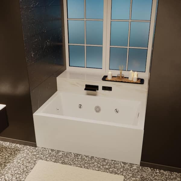 Avancer 60 in. x 36 in. Right-Hand Drain Rectangular Alcove Whirlpool Bathtub with Apron in Glossy White