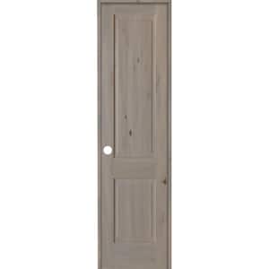24 in. x 96 in. Knotty Alder 2 Panel Right-Hand Square Top V-Groove Grey Stain Solid Wood Single Prehung Interior Door