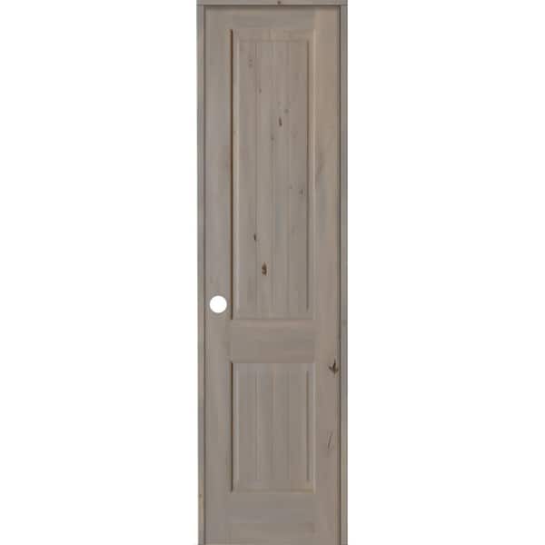 Krosswood Doors 24 in. x 96 in. Knotty Alder 2 Panel Right-Hand Square Top V-Groove Grey Stain Solid Wood Single Prehung Interior Door