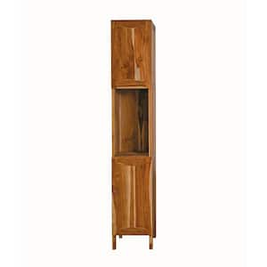 Curvature Linen Cabinet, 14 in. W x 16 in. D x 78 in. H, Brown, Natural Teak Wood, Free Standing, Linen Cabinet, 2-Doors