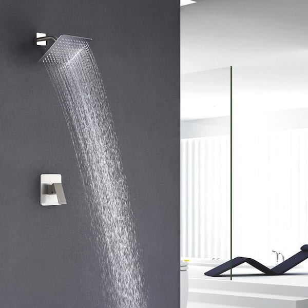 Modern 1-Handle 1-Spray Shower Faucet 1.8 GPM with Adjustable Flow Rate in Brushed Nickel (Valve Included)
