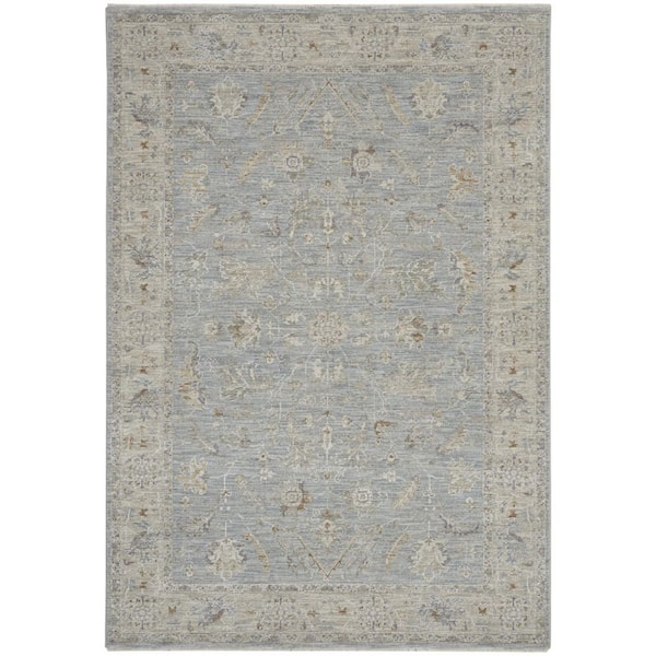 5 ft. x 8 ft. Beige and Blue Floral Power Loom Area Rug