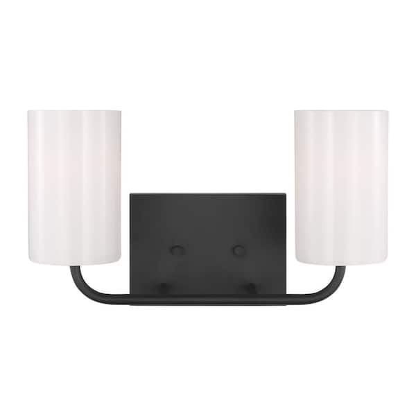 Generation Lighting Rhett 15 in. 2-Light Midnight Black Medium Vanity Light with Clear/White Glass Shades