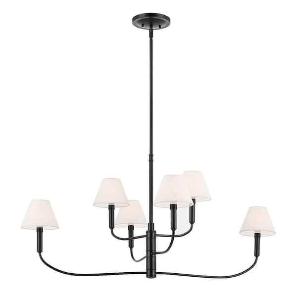 Eadie 41 in. 6-Light Black Updated Traditional Dining Room Chandelier with White Fabric