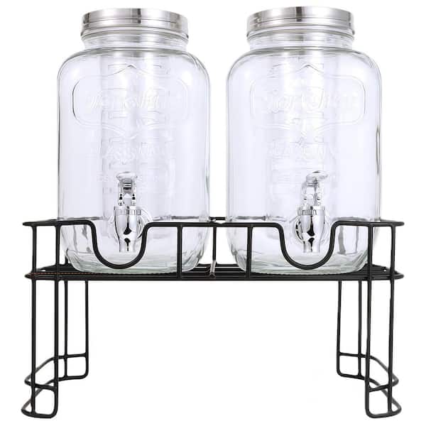 128 fl. oz. Clear Glass Drink Dispensers with Fruit Infuser Stand for Picnic Party Laundry Detergent Dispenser Set of 2