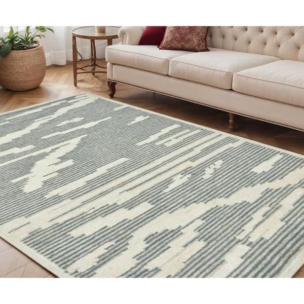 5 ft. x 8 ft. Gray and Beige Wool Abstract Hand Hooked Area Rug