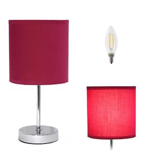 11.81 in. Wine Red Mini Table Lamp for Living Room with Feit LED Bulb Included