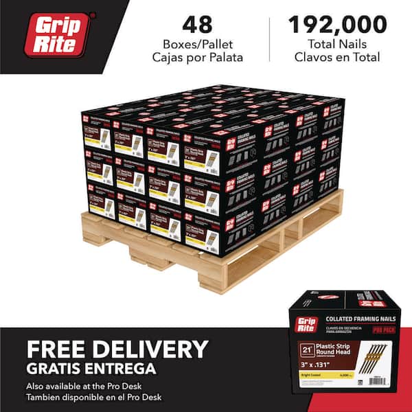 3 in. x 0.131 in. 21° Plastic Collated Smooth Shank Framing Nails 4000 Per Box, 48 per Pallet