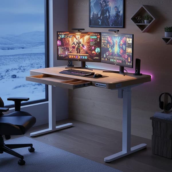 Homy Casa WDAY 48 in. Honey Oak Electric Standing Desk with