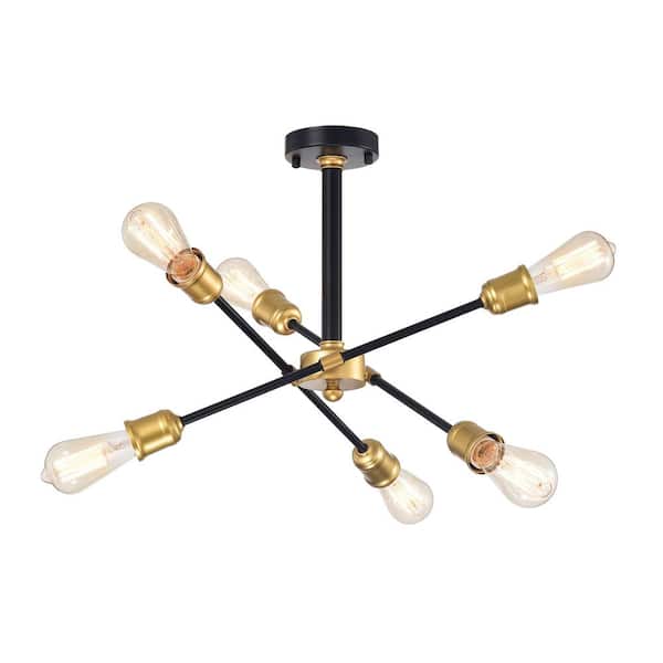 Jojospring Olalla 17.2 in. 6-Light Modern Sputnik Black and Gold Linear Chandelier