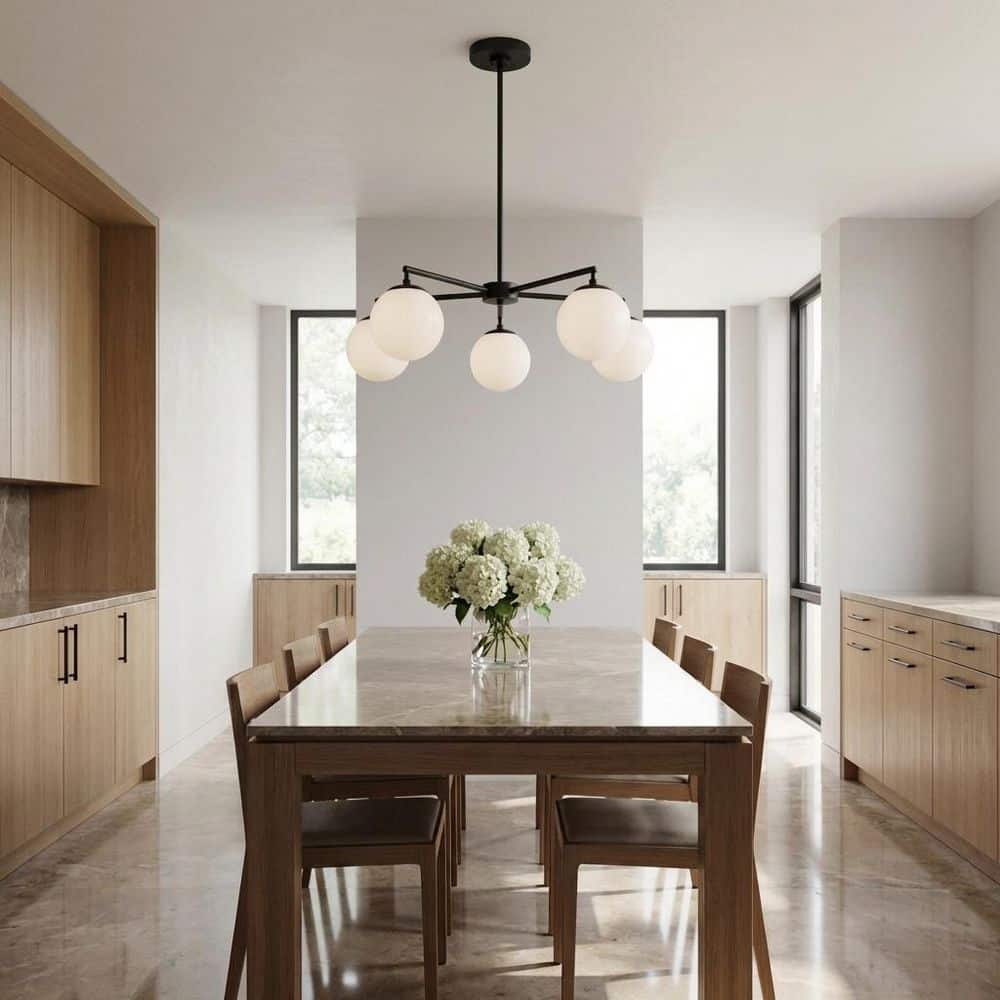 Nube 26 in. W 5-Light Midnight Black Modern Dimmable Chandelier with Milk Glass Globe Shades, No Bulbs Included price history on PriceWatchPro