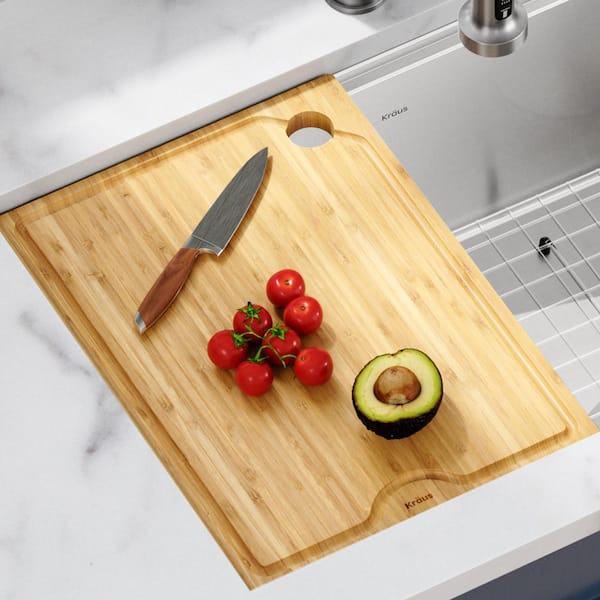 KRAUS 12 in. Solid Bamboo Workstation Kitchen Sink Cutting Board