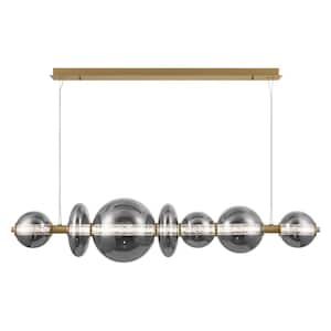Atomo 46-Watt 1-Light Integrated LED Gold Linear Chandelier with Smoke Glass Shade