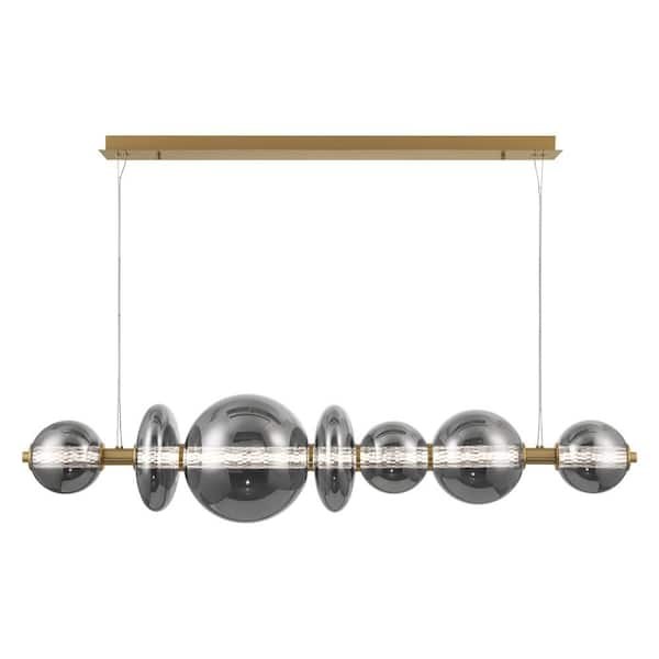 Eurofase Atomo 46-Watt 1-Light Integrated LED Gold Linear Chandelier with Smoke Glass Shade