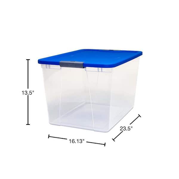 Homz 64qt Stackable Plastic Storage Bin Container Box w/Latch Lid, Clear(2 Pack)
