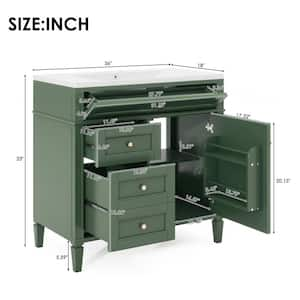 Multi-Purpose 18 in. W x 36 in. D x 33 in. H Freestanding Bath Vanity in Green with Sink, 1 Door, 1 Shelve and 3 Drawers