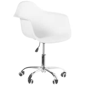 Mid-Century Modern Style Swivel Plastic Shell Molded Office Task Chair with Rolling Wheels, White