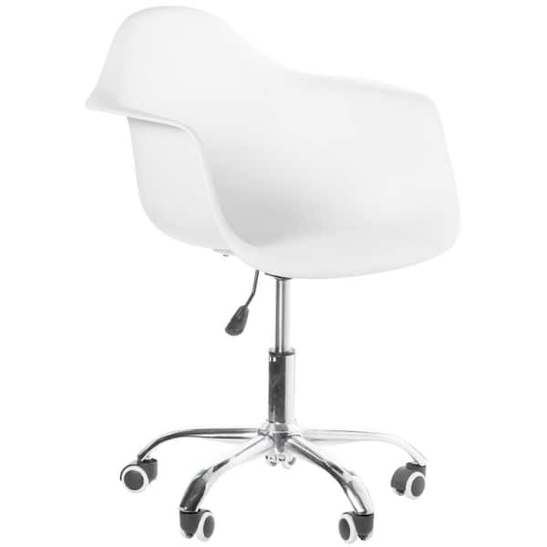 FABULAXE Mid-Century Modern Style Adjustable Swivel Plastic Shell Molded Office Task Chair with Rolling Wheels, White