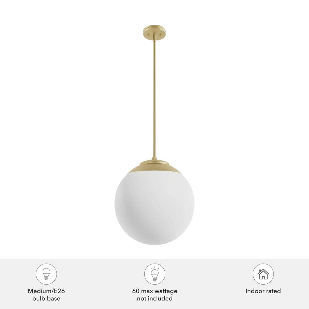 Hepburn 16" Modern Brass Globe Pendant with White-Cased Glass