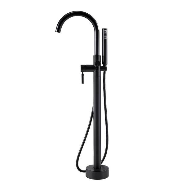 Ove Decors Athena Single Handle Floor Mount Roman Tub Faucet With Hand Shower In Matte Black Tf 960110 Mblmo The Home Depot