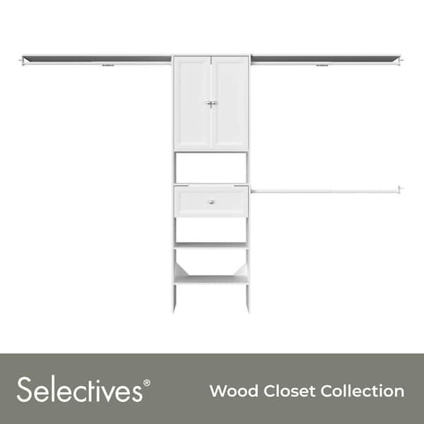 Selectives 85 in. W x 121 in. W White Basic Plus Standard Wood Closet System Kit with Drawer and Doors