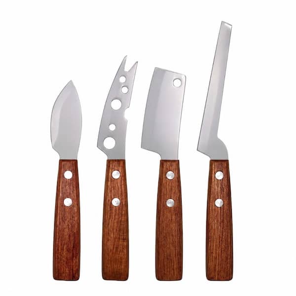 4-Piece Cheese Knife Set with Rosewood Handle, 420J2 Stainless Steel Soft, Semi-Hard, Cleaver and Hard