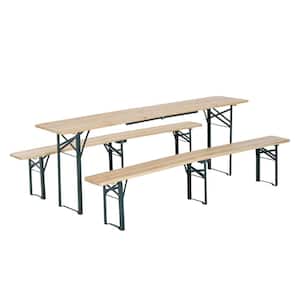 7 ft. Wooden Outdoor Folding Patio Camping Picnic Table Set with 2 Included Benches and a Durable Sturdy Material