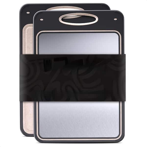 Silver Wheat Straw PP Stainless Steel Cutting Board with Juice Groove, Garlic Grinder, Double Sided for Meat Vegetables