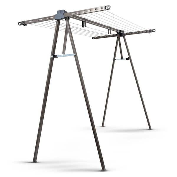 Portable A-Frame Outdoor/Indoor Clothesline in Asteroid Pearl, 72 Feet Drying Space, with Accessories