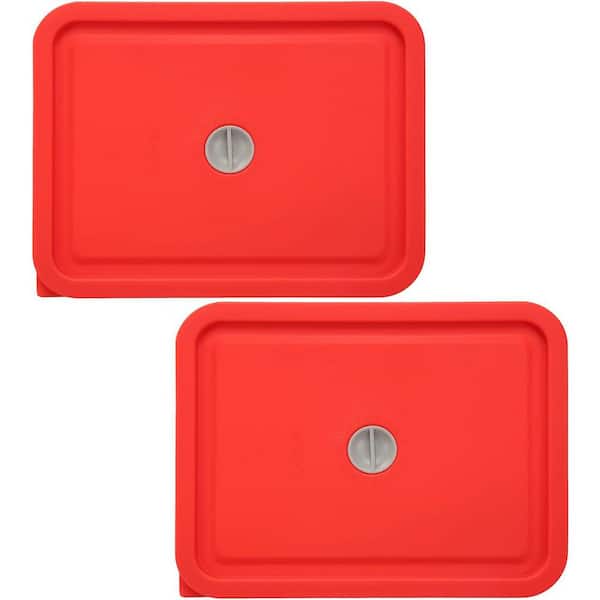 2 Pack Silicone Leak Proof Storage Lids with Date Mark, Fits 6 Cup Rectangle Glass Bowls, Red, Kitchen Set