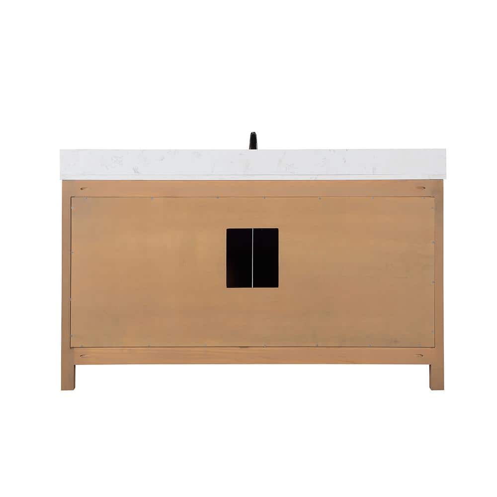Hadiya 60" Brown Pine Vanity with White Composite Stone Countertop