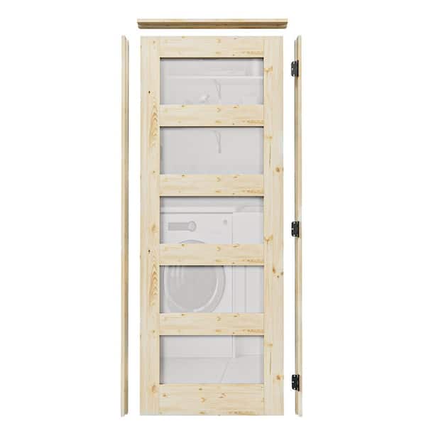 30 in. x 80 in. 5-Lite Frosted Glass Left Unfinished Pine Wood Single Interior Door with Quick Assemble Jamb