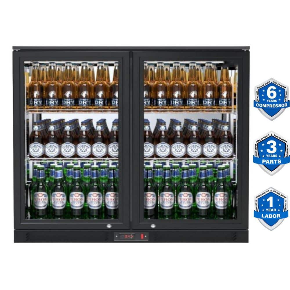Cooler Depot 35 in. 7.4 cu. ft. 2 Glass Door Counter Height Back Bar Cooler Refrigerator with LED Lighting in Black