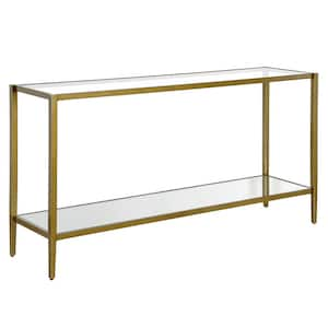 brass console table with glass top