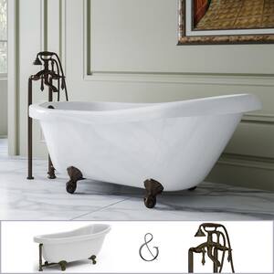 Glendale 67 in. Acrylic Slipper Clawfoot Bathtub in White, Faucet, Ball-and-Claw Feet and Drain in Oil Rubbed Bronze