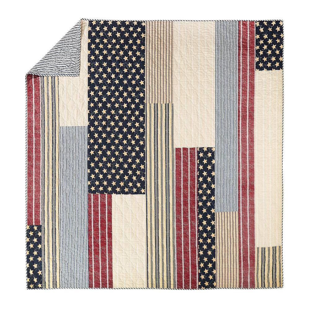 Full Blue Cotton Reversible Patriotic Quilt Set