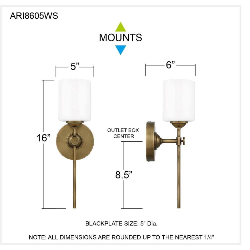 Weathered Brass Wall Sconce with Opal Glass Shade