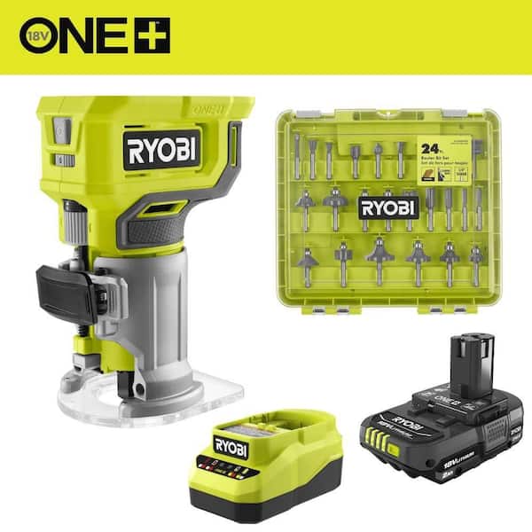 ONE+ 18V Cordless Compact Router Kit with 2.0 Ah Battery, Charger, and 24-Piece Router Bit Set