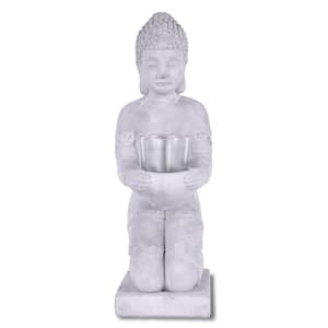 12.8 in. H Gray Cement Buddha Garden Statue Tealight Candle Holder Ornament