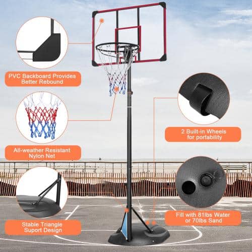 Adjustable Red Polycarbonate 32" Portable Basketball Hoop