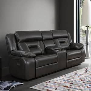 Belmont 76 in. W Dark Gray Faux Leather Power Double Reclining Loveseat with Center Console