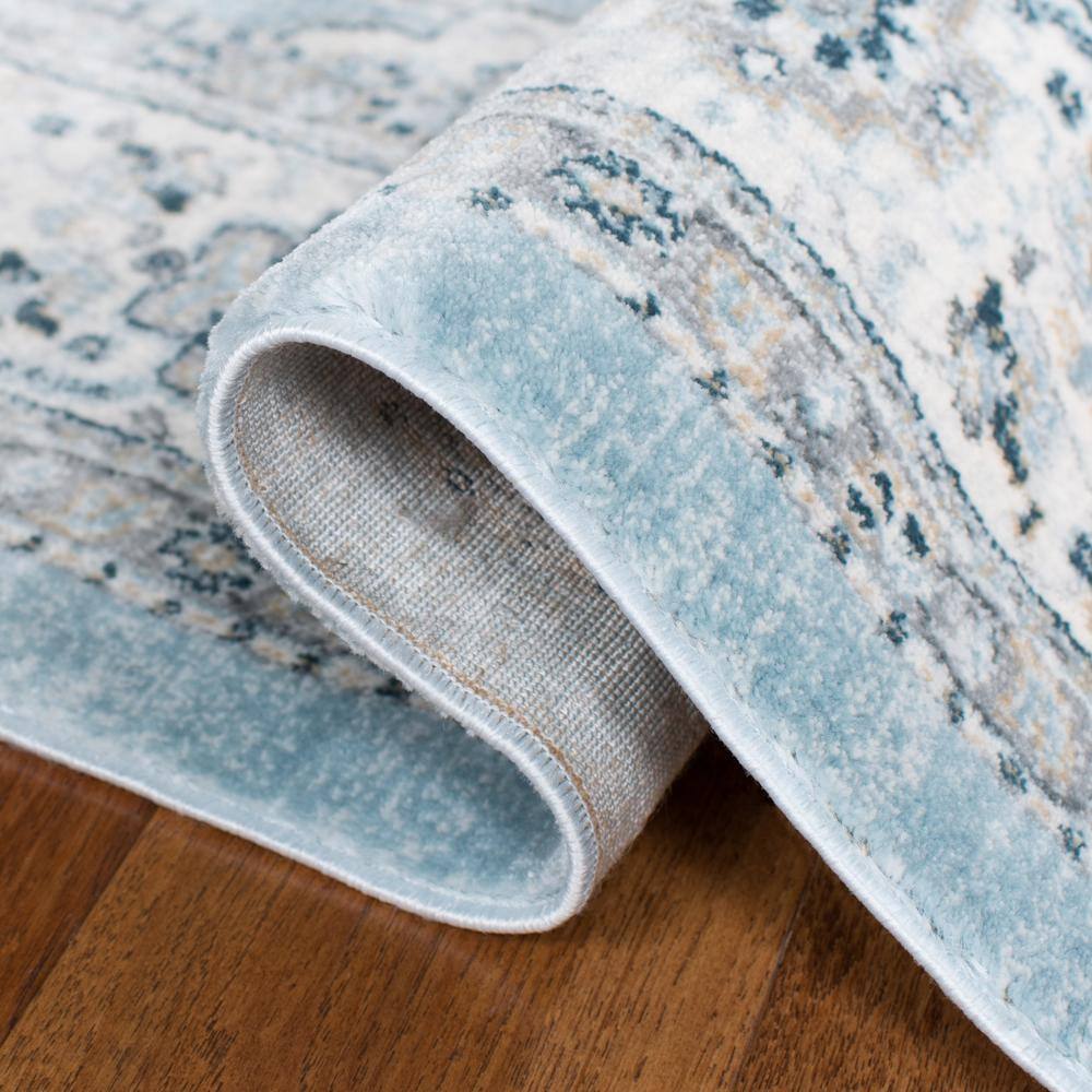 Isabella Blue and Cream Round Synthetic Area Rug