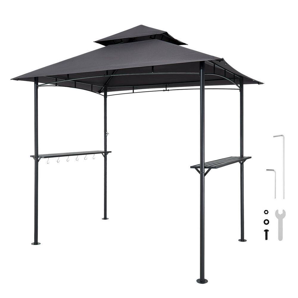 4-Person Metal Grill Gazebo Tent 8x5 ft. Outdoor BBQ Shelter Double-Tiered Roof Powder-Coated Steel 2 Shelves & 8 Hooks price history on PriceWatchPro