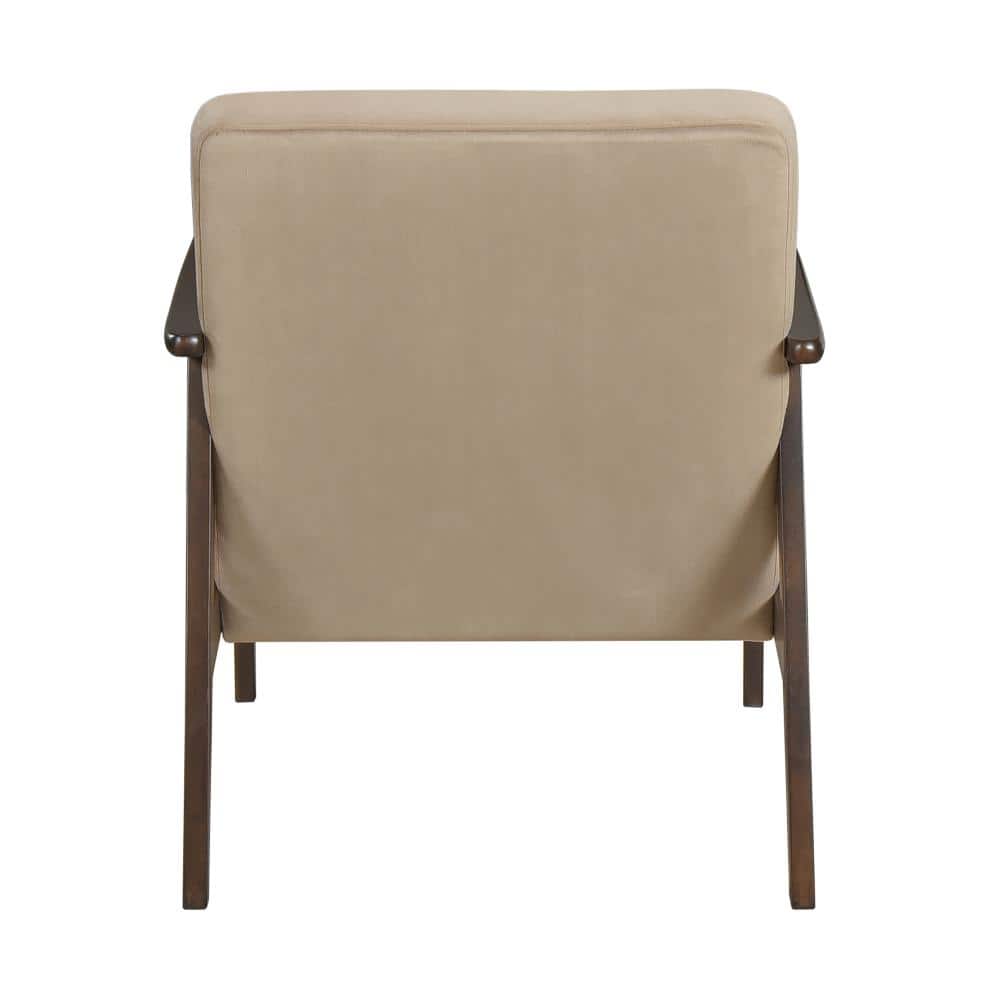 Light Brown Velvet and Wood Mid-Century Modern Accent Chair