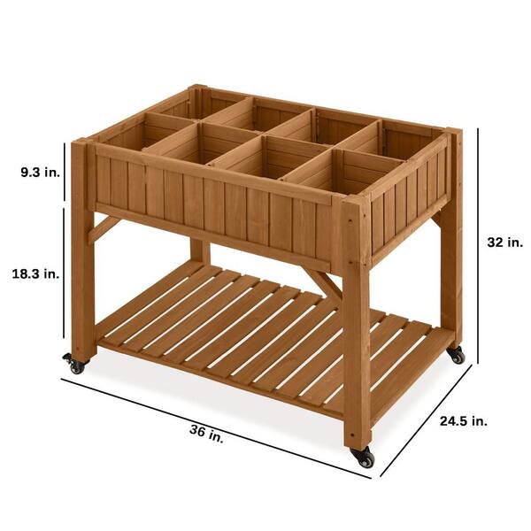 36 in. L x 24.5 in. W x 32 in. H Mobile Brown Wood Raised Garden