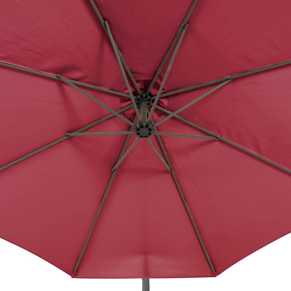 9.5' Red UV Resistant Offset Tilting Patio Umbrella with Steel Frame