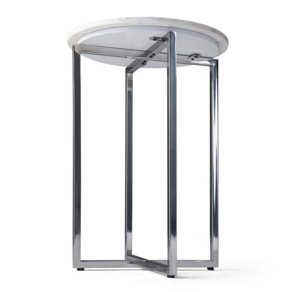 Marsden 18'' White Marble and Chrome Metal Side Table