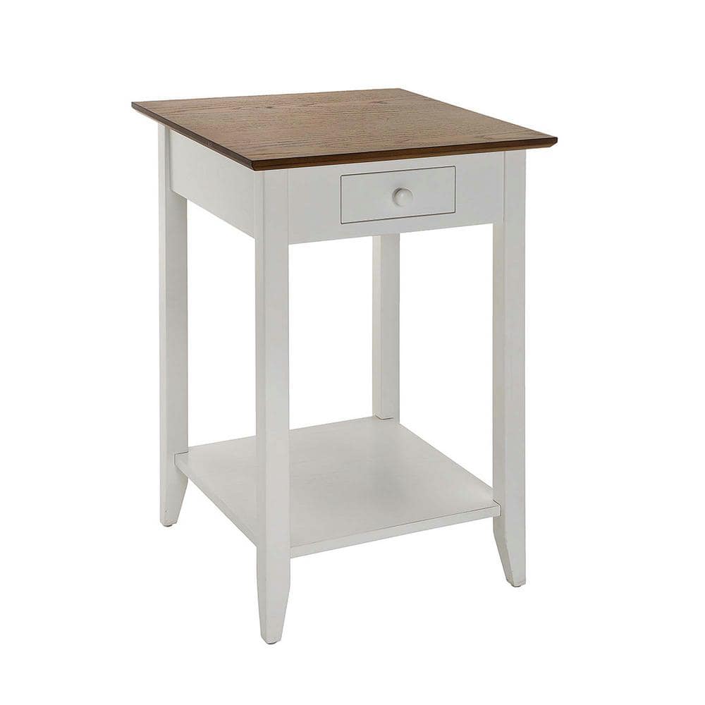 American Heritage Driftwood White Solid Pine End Table with Shelf and Drawer